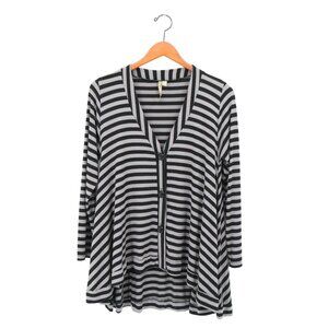 Comfy USA Gray Black Stripe Hi/Low Modal Knit Cardigan Top XS